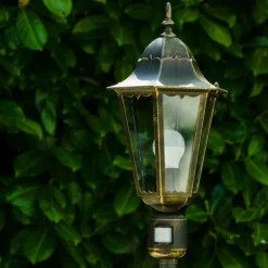 Luminaires Rustiques-hofstein Lampadaire extérieur Bristol Or, Laiton, 1 lumière, Détecteur de mouvement