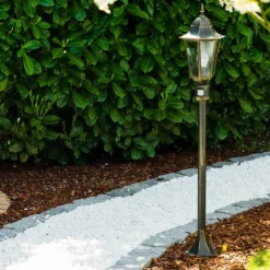 Luminaires Rustiques-hofstein Lampadaire extérieur Bristol Or, Laiton, 1 lumière, Détecteur de mouvement