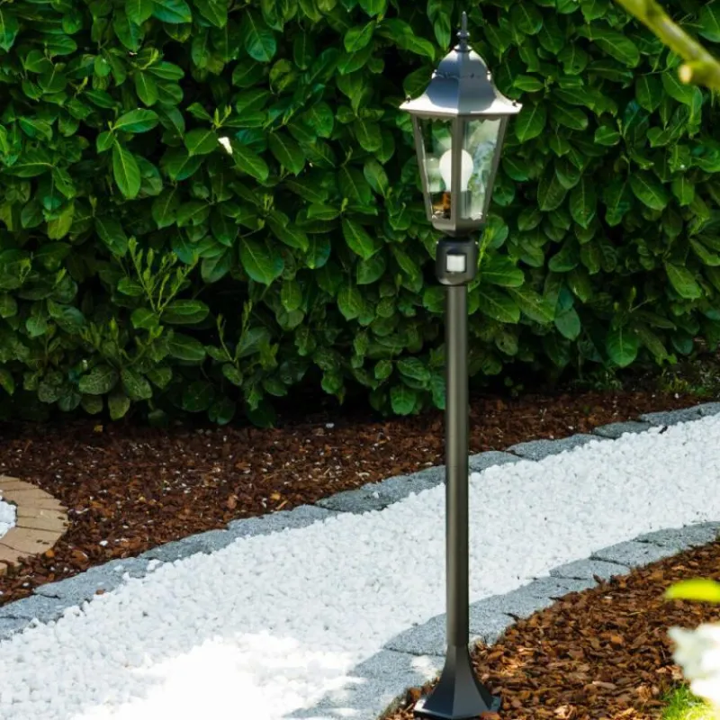 Luminaires Rustiques-hofstein Lampadaire extérieur Bristol Noir, 1 lumière, Détecteur de mouvement