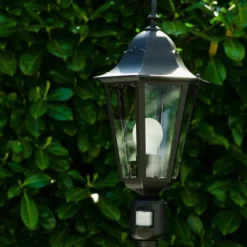 Luminaires Rustiques-hofstein Lampadaire extérieur Bristol Noir, 1 lumière, Détecteur de mouvement