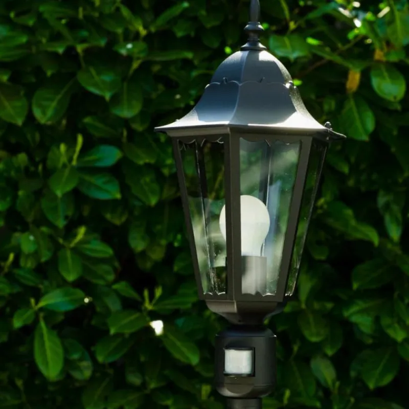 Luminaires Rustiques-hofstein Lampadaire extérieur Bristol Noir, 1 lumière, Détecteur de mouvement