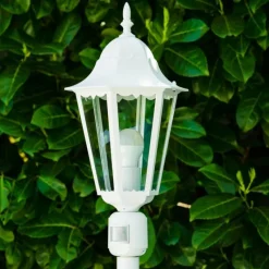 Luminaires Rustiques-hofstein Lampadaire extérieur Bristol Blanc, 1 lumière, Détecteur de mouvement