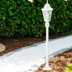 Luminaires Rustiques-hofstein Lampadaire extérieur Bristol Blanc, 1 lumière, Détecteur de mouvement