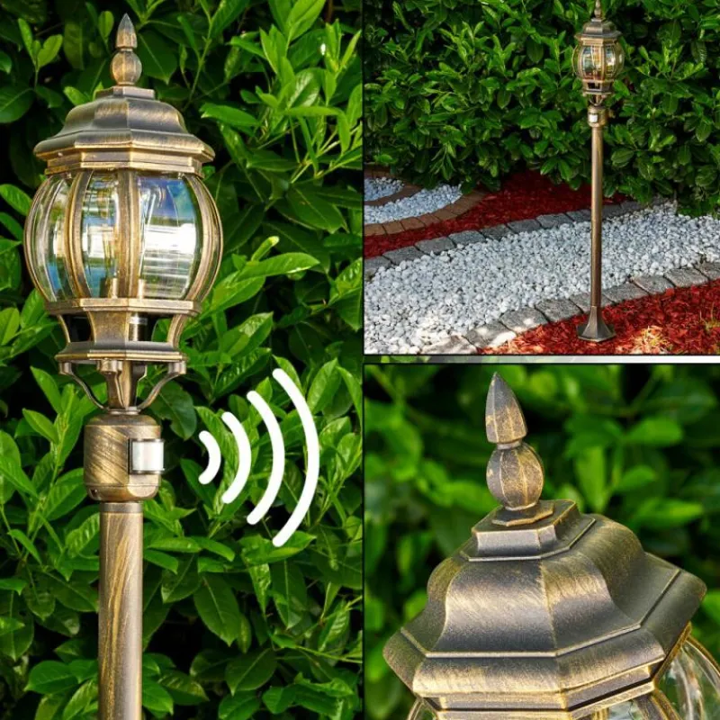 Luminaires Rustiques-hofstein Lampadaire extérieur Lentua Brun doré, 1 lumière, Détecteur de mouvement