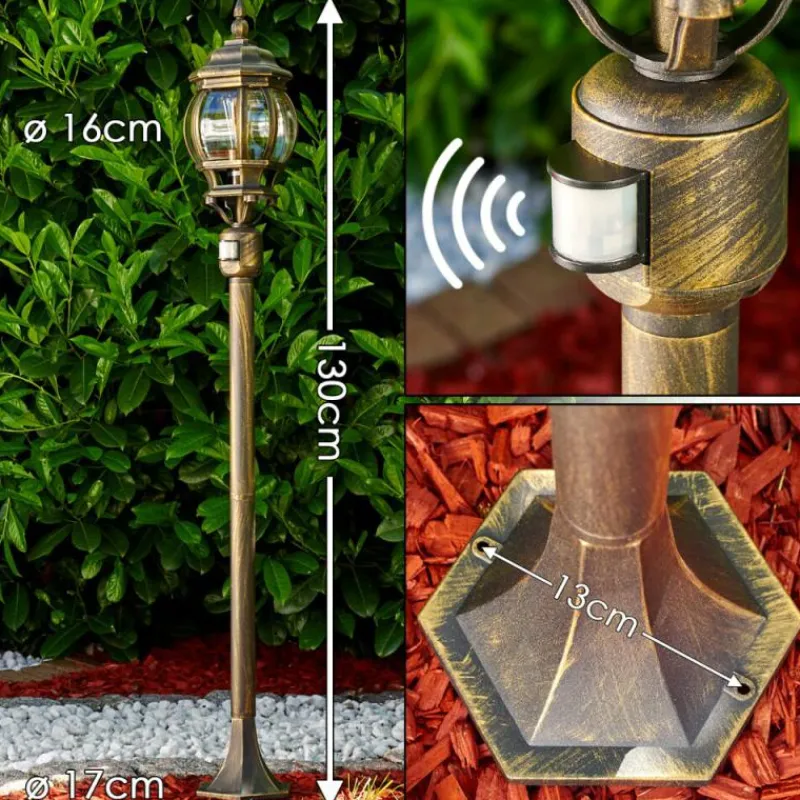 Luminaires Rustiques-hofstein Lampadaire extérieur Lentua Brun doré, 1 lumière, Détecteur de mouvement