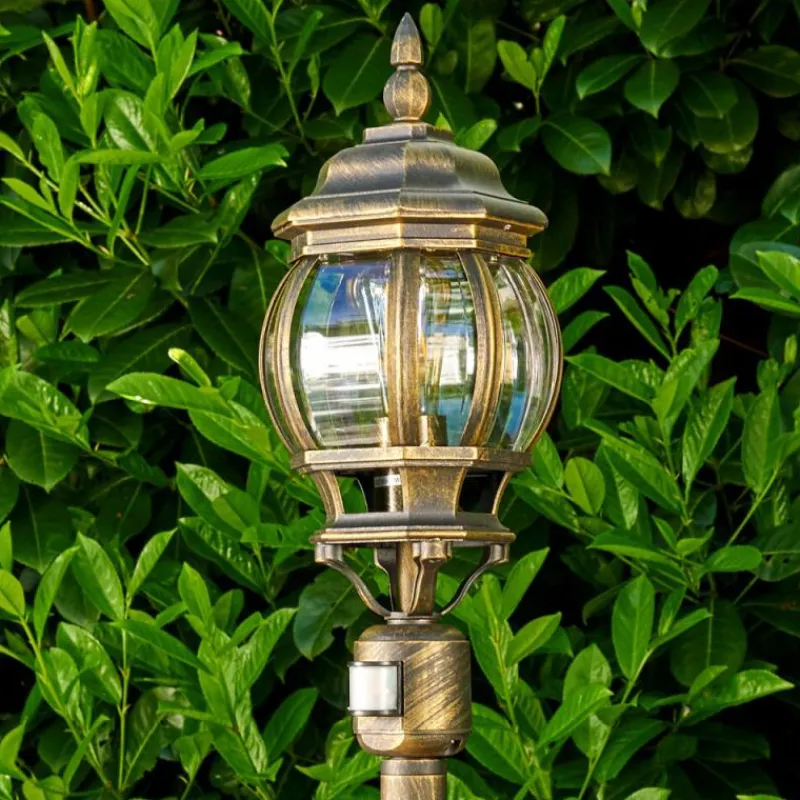 Luminaires Rustiques-hofstein Lampadaire extérieur Lentua Brun doré, 1 lumière, Détecteur de mouvement