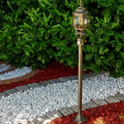 Luminaires Rustiques-hofstein Lampadaire extérieur Lentua Brun doré, 1 lumière, Détecteur de mouvement