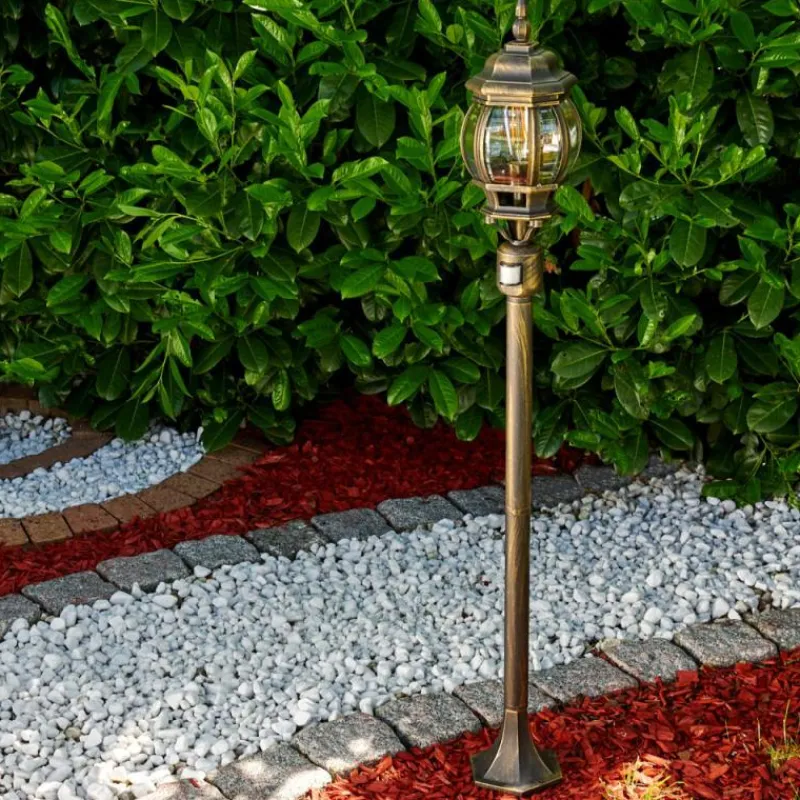 Luminaires Rustiques-hofstein Lampadaire extérieur Lentua Brun doré, 1 lumière, Détecteur de mouvement