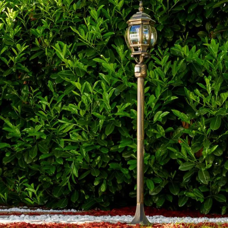 Luminaires Rustiques-hofstein Lampadaire extérieur Lentua Brun doré, 1 lumière, Détecteur de mouvement