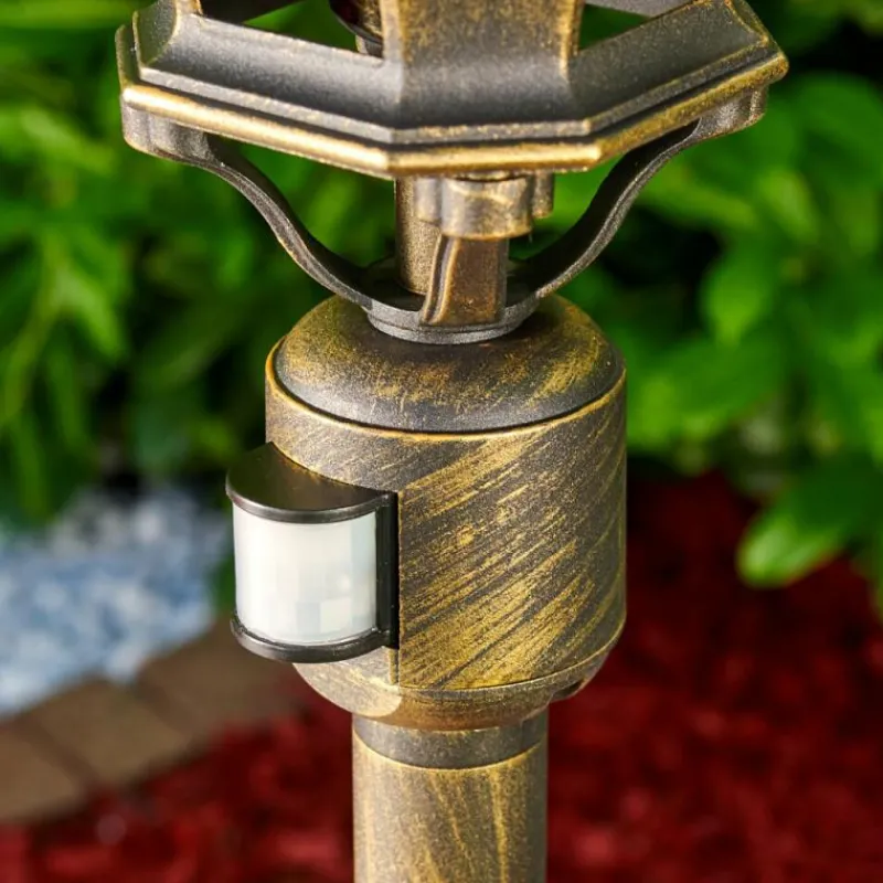 Luminaires Rustiques-hofstein Lampadaire extérieur Lentua Brun doré, 1 lumière, Détecteur de mouvement