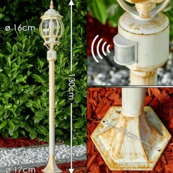 Luminaires Rustiques-hofstein Lampadaire extérieur Lentua Or, Blanc, 1 lumière, Détecteur de mouvement