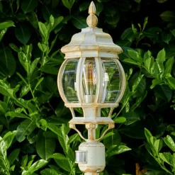 Luminaires Rustiques-hofstein Lampadaire extérieur Lentua Or, Blanc, 1 lumière, Détecteur de mouvement