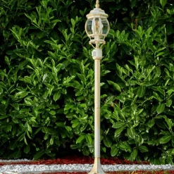 Luminaires Rustiques-hofstein Lampadaire extérieur Lentua Or, Blanc, 1 lumière, Détecteur de mouvement