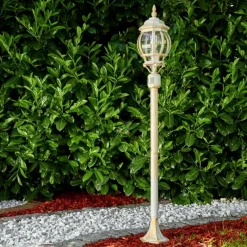 Luminaires Rustiques-hofstein Lampadaire extérieur Lentua Or, Blanc, 1 lumière, Détecteur de mouvement