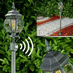 Luminaires Rustiques-hofstein Lampadaire extérieur Lentua Vert, Noir, 1 lumière, Détecteur de mouvement