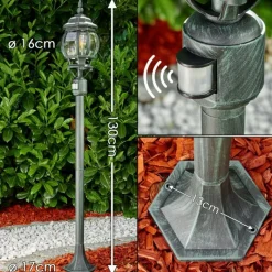 Luminaires Rustiques-hofstein Lampadaire extérieur Lentua Vert, Noir, 1 lumière, Détecteur de mouvement