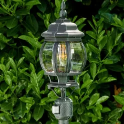 Luminaires Rustiques-hofstein Lampadaire extérieur Lentua Vert, Noir, 1 lumière, Détecteur de mouvement