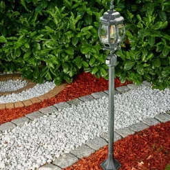 Luminaires Rustiques-hofstein Lampadaire extérieur Lentua Vert, Noir, 1 lumière, Détecteur de mouvement