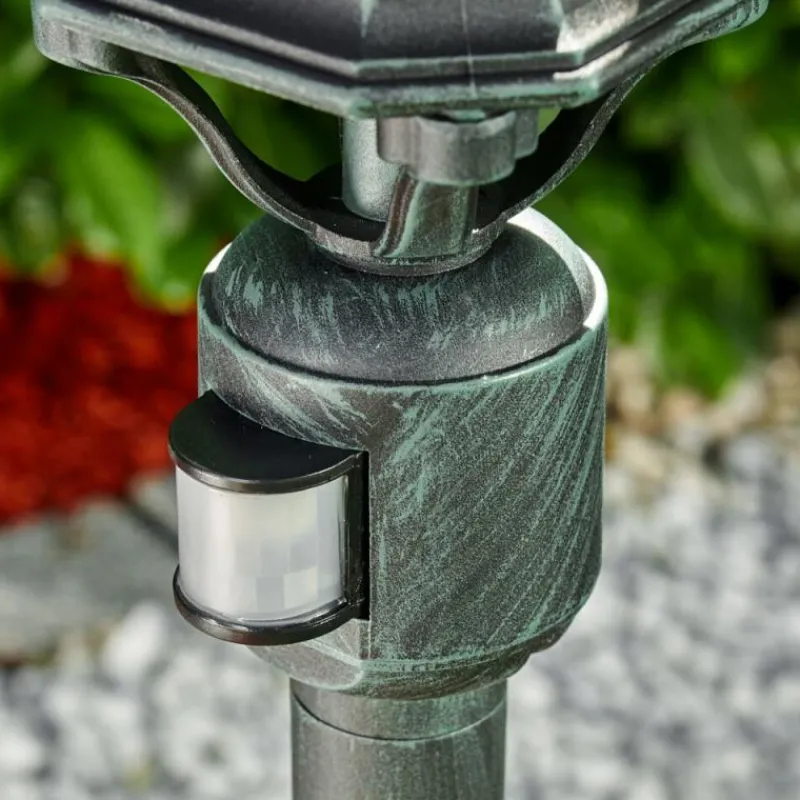 Luminaires Rustiques-hofstein Lampadaire extérieur Lentua Vert, Noir, 1 lumière, Détecteur de mouvement