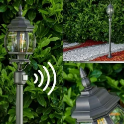 Luminaires Rustiques-hofstein Lampadaire extérieur Lentua Noir, 1 lumière, Détecteur de mouvement