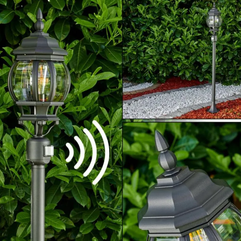 Luminaires Rustiques-hofstein Lampadaire extérieur Lentua Noir, 1 lumière, Détecteur de mouvement