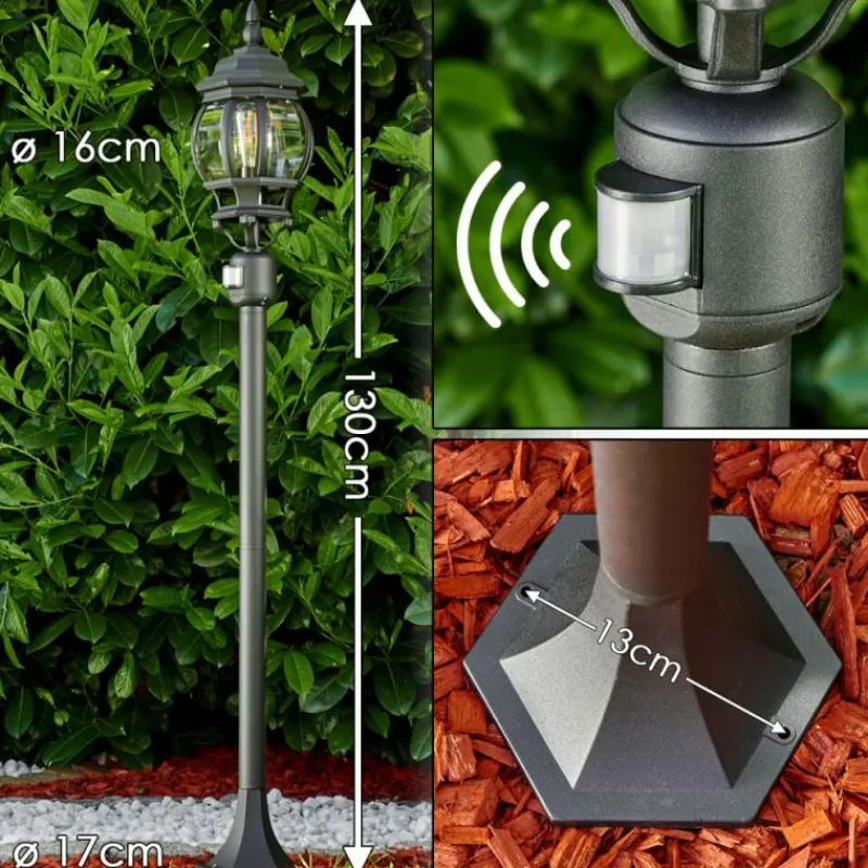 Luminaires Rustiques-hofstein Lampadaire extérieur Lentua Noir, 1 lumière, Détecteur de mouvement