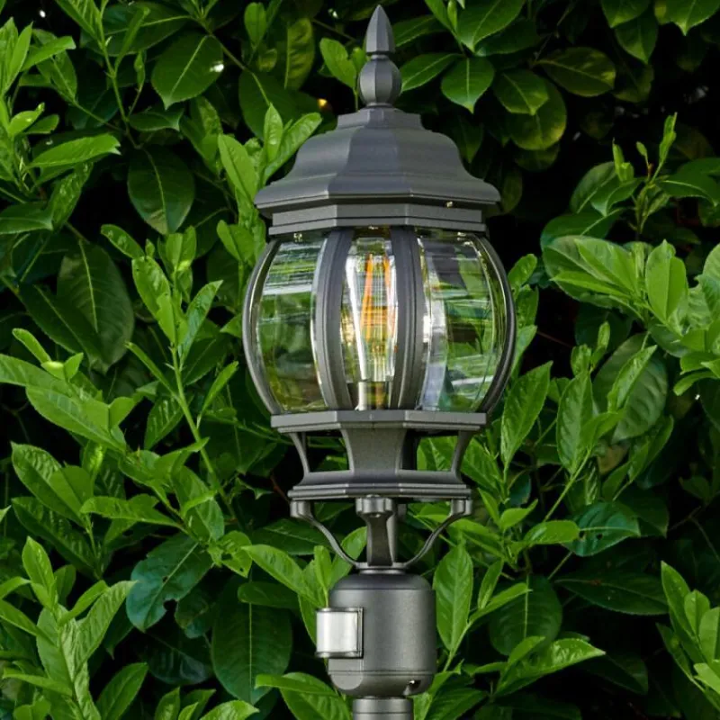 Luminaires Rustiques-hofstein Lampadaire extérieur Lentua Noir, 1 lumière, Détecteur de mouvement