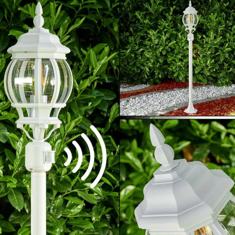 Luminaires Rustiques-hofstein Lampadaire extérieur Lentua Blanc, 1 lumière, Détecteur de mouvement