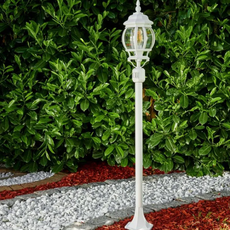 Luminaires Rustiques-hofstein Lampadaire extérieur Lentua Blanc, 1 lumière, Détecteur de mouvement