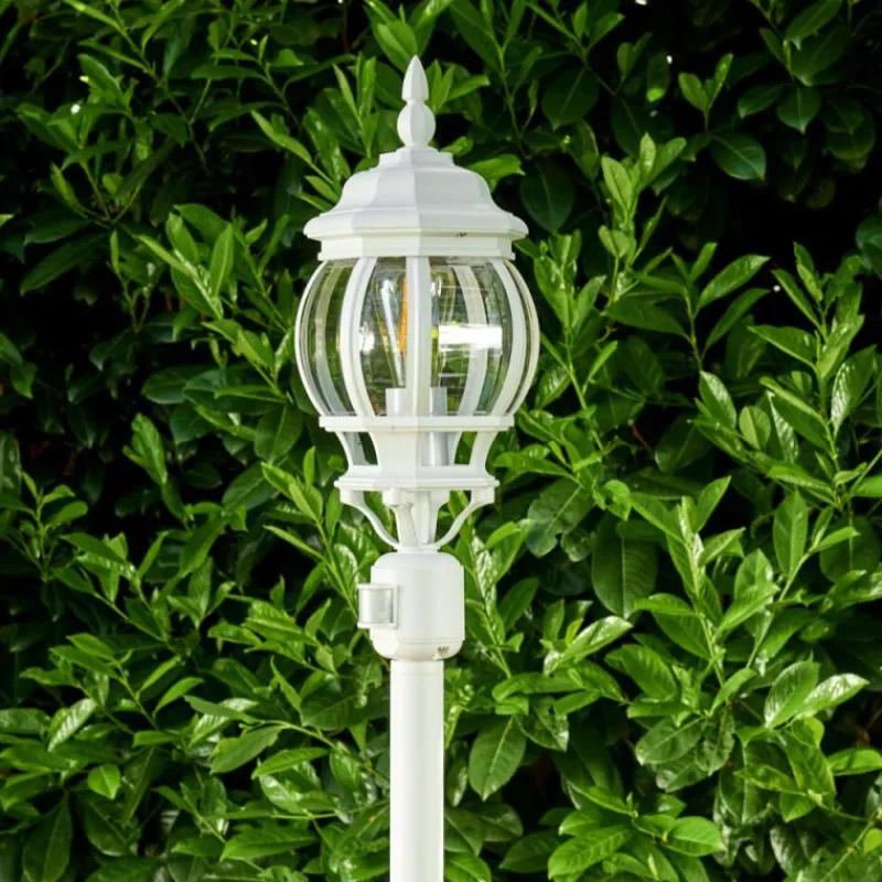 Luminaires Rustiques-hofstein Lampadaire extérieur Lentua Blanc, 1 lumière, Détecteur de mouvement