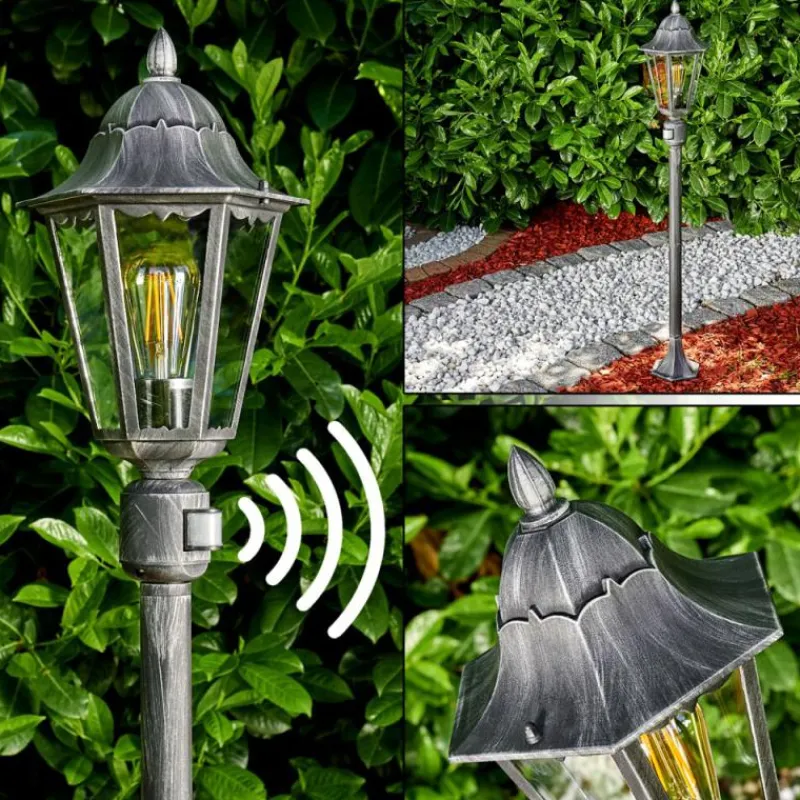 Luminaires Rustiques-hofstein Lampadaire extérieur Lignac Noir, Argenté, 1 lumière, Détecteur de mouvement