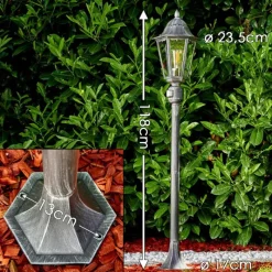 Luminaires Rustiques-hofstein Lampadaire extérieur Lignac Noir, Argenté, 1 lumière, Détecteur de mouvement