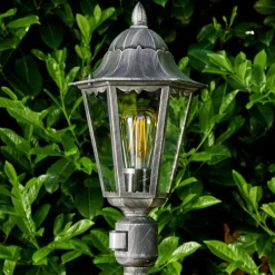 Luminaires Rustiques-hofstein Lampadaire extérieur Lignac Noir, Argenté, 1 lumière, Détecteur de mouvement