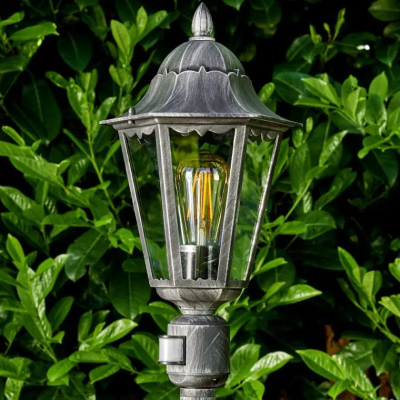 Luminaires Rustiques-hofstein Lampadaire extérieur Lignac Noir, Argenté, 1 lumière, Détecteur de mouvement