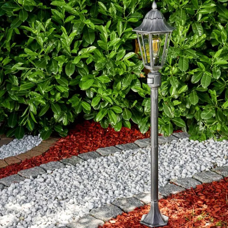 Luminaires Rustiques-hofstein Lampadaire extérieur Lignac Noir, Argenté, 1 lumière, Détecteur de mouvement