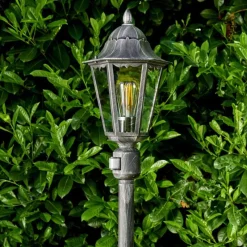 Luminaires Rustiques-hofstein Lampadaire extérieur Lignac Noir, Argenté, 1 lumière, Détecteur de mouvement