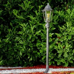 Luminaires Rustiques-hofstein Lampadaire extérieur Lignac Noir, Argenté, 1 lumière, Détecteur de mouvement