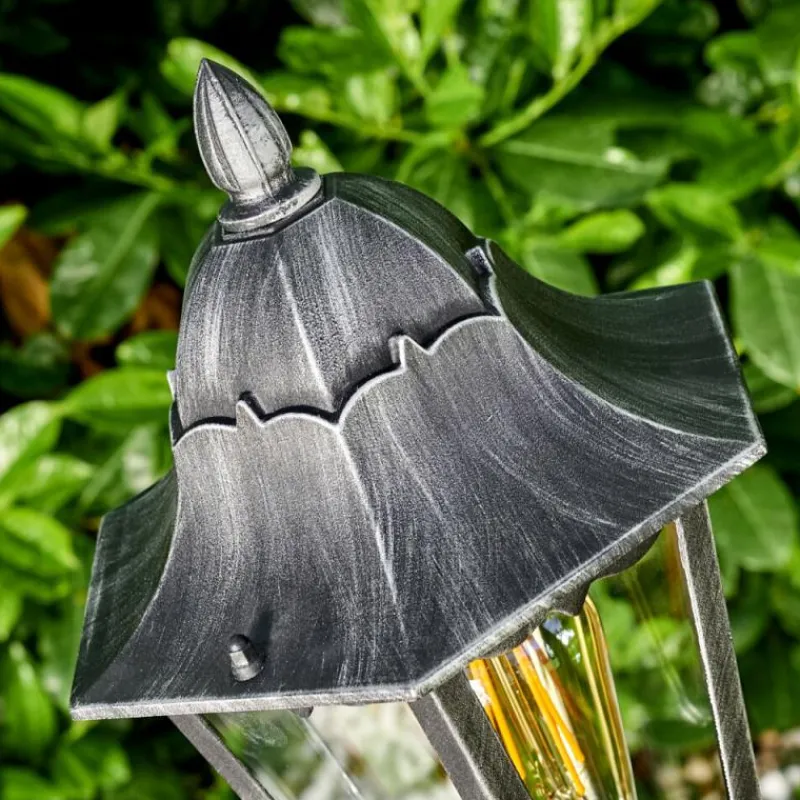 Luminaires Rustiques-hofstein Lampadaire extérieur Lignac Noir, Argenté, 1 lumière, Détecteur de mouvement