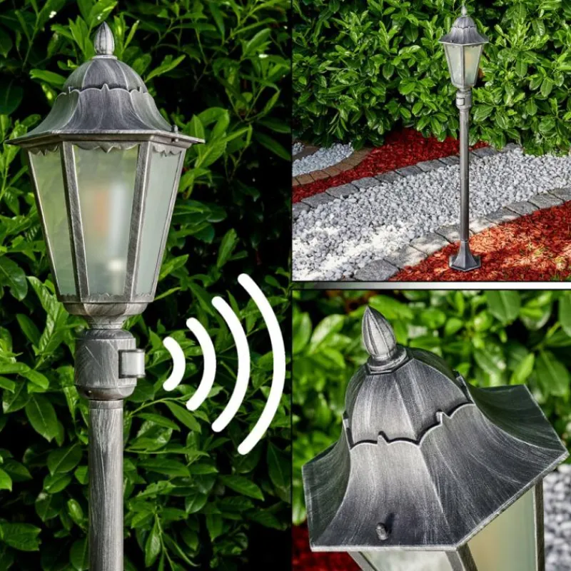 Luminaires Rustiques-hofstein Lampadaire extérieur Lignac Noir, Argenté, 1 lumière, Détecteur de mouvement
