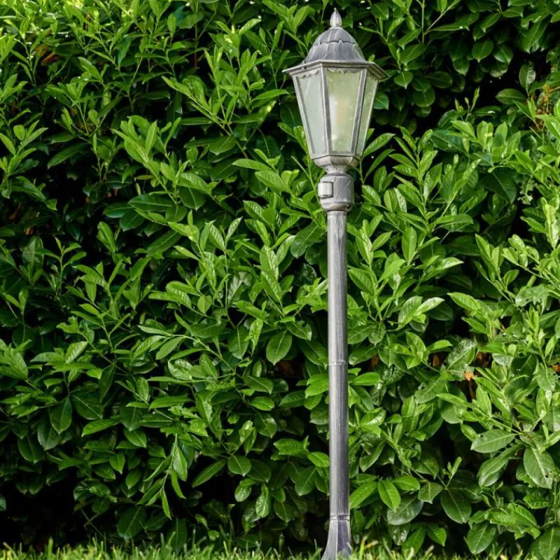 Luminaires Rustiques-hofstein Lampadaire extérieur Lignac Noir, Argenté, 1 lumière, Détecteur de mouvement