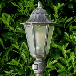 Luminaires Rustiques-hofstein Lampadaire extérieur Lignac Noir, Argenté, 1 lumière, Détecteur de mouvement