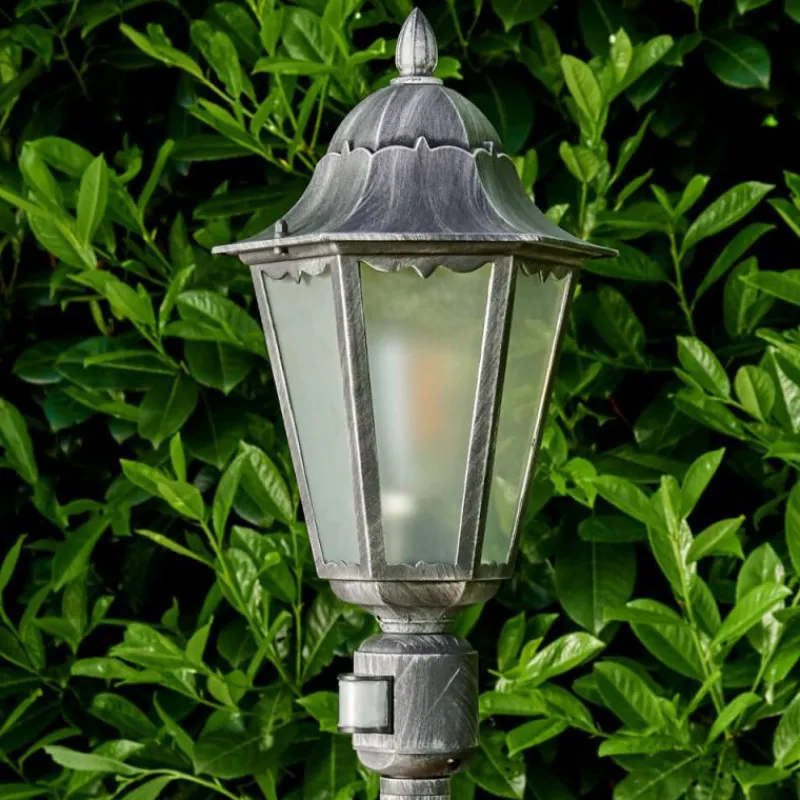 Luminaires Rustiques-hofstein Lampadaire extérieur Lignac Noir, Argenté, 1 lumière, Détecteur de mouvement