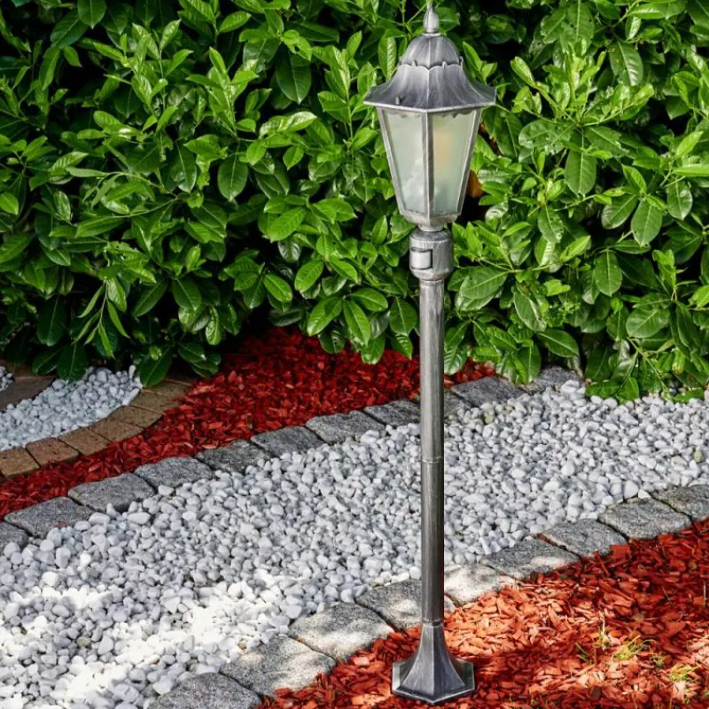 Luminaires Rustiques-hofstein Lampadaire extérieur Lignac Noir, Argenté, 1 lumière, Détecteur de mouvement