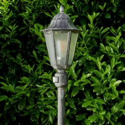 Luminaires Rustiques-hofstein Lampadaire extérieur Lignac Noir, Argenté, 1 lumière, Détecteur de mouvement