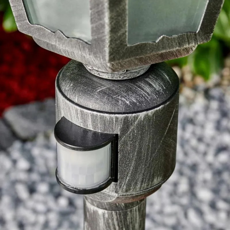 Luminaires Rustiques-hofstein Lampadaire extérieur Lignac Noir, Argenté, 1 lumière, Détecteur de mouvement