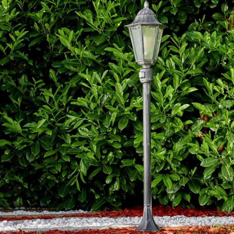 Luminaires Rustiques-hofstein Lampadaire extérieur Lignac Noir, Argenté, 1 lumière, Détecteur de mouvement