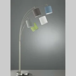 Lampes En Tissu-Luminaires Fischer & Honsel Lampadaire Fischer & Honsel Annecy Nickel mat, 5 lumières