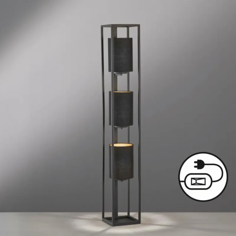 Lampes En Tissu-Luminaires Fischer & Honsel Lampadaire Fischer & Honsel Spenzer Noir, 3 lumières