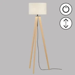 Lampes En Tissu-Luminaires Fischer & Honsel Lampadaire Fischer & Honsel SHINE-WOOD Écru, Noir, 3 lumières