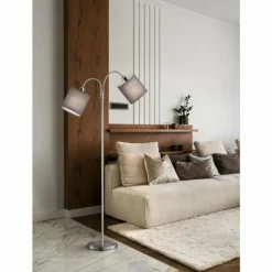 Lampes En Tissu-Luminaires Fischer & Honsel Lampadaire Fischer-Honsel Cozy Nickel mat, 2 lumières